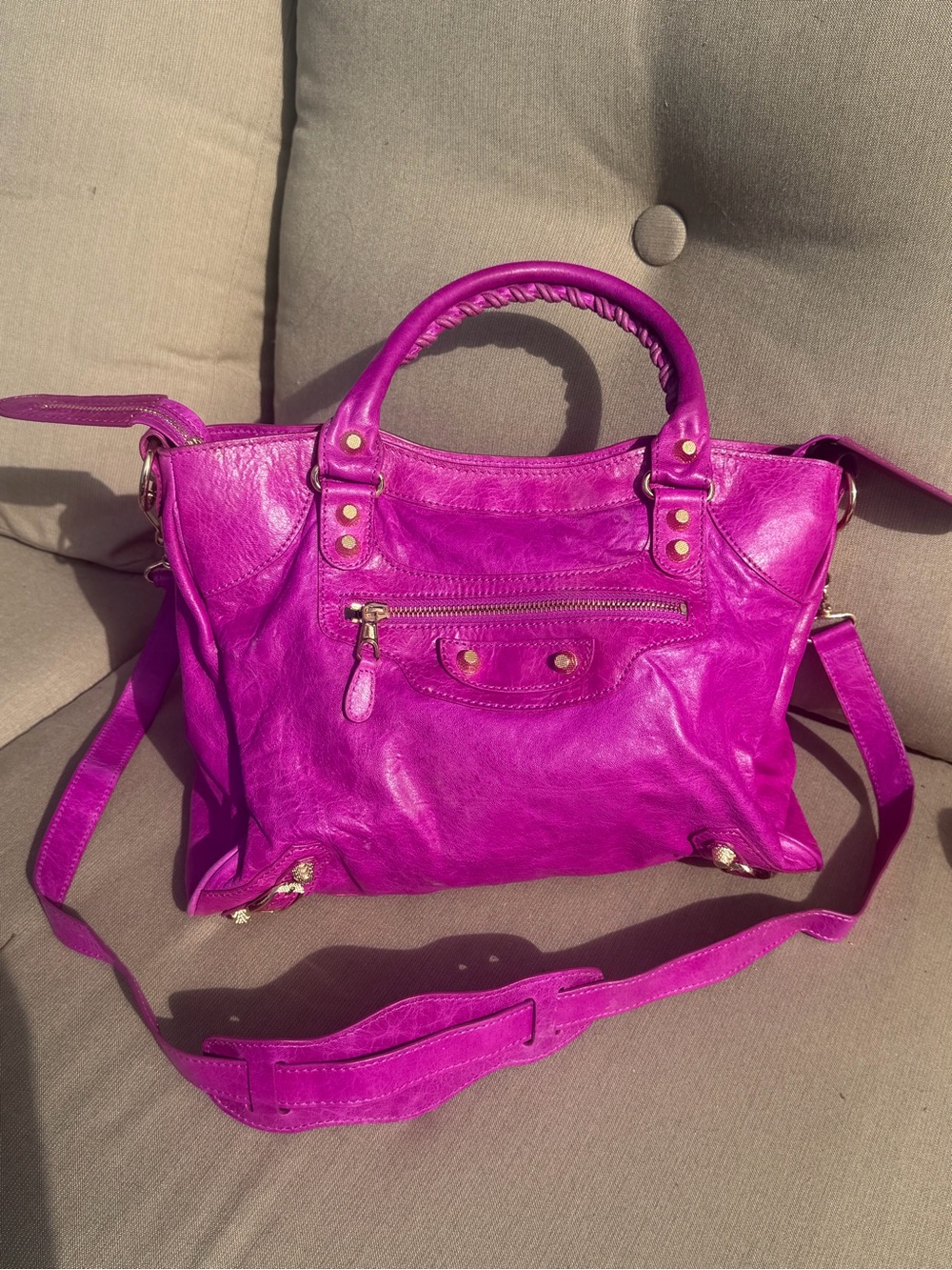 Purple classic city bag large with strap no mirror